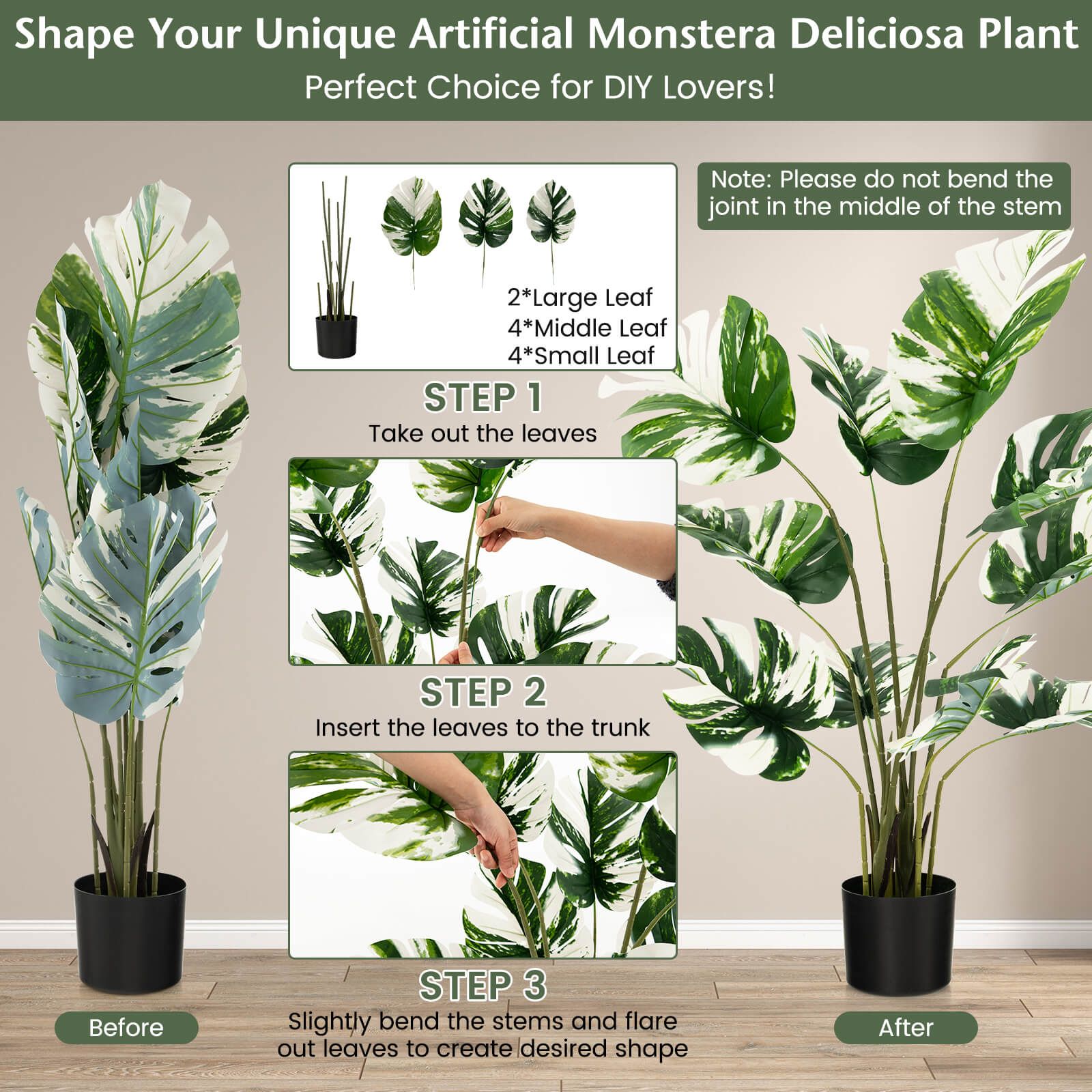 120cm Artificial Monstera Plants with Cement Pot